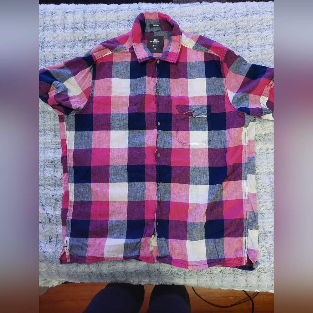 Men's Plaid Shirt‎ - Pink, Blue, and White
